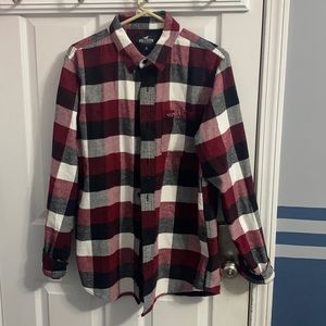 Black, Red, White, and Grey Hollister flannel.